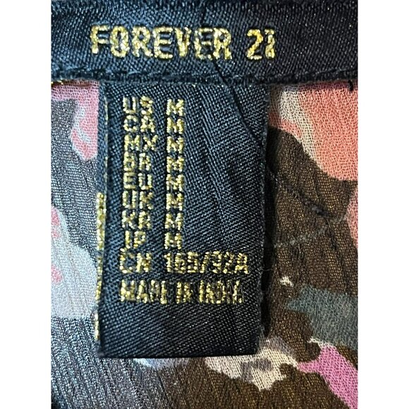 Forever 21 Babydoll Dress M Sheer Ruffles Asymmetric Dark Floral Fairy Cottageco - Picture 8 of 13